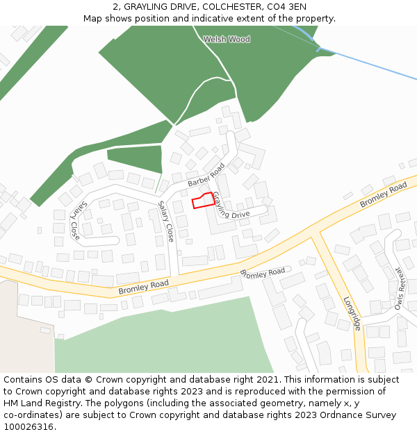 2, GRAYLING DRIVE, COLCHESTER, CO4 3EN: Location map and indicative extent of plot