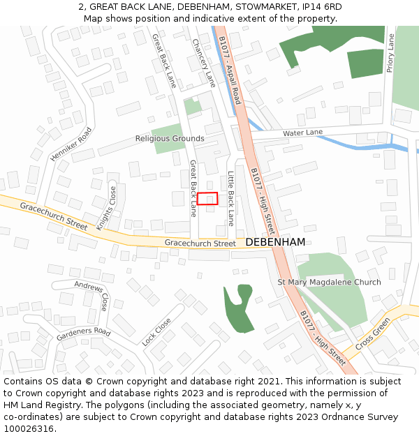 2, GREAT BACK LANE, DEBENHAM, STOWMARKET, IP14 6RD: Location map and indicative extent of plot