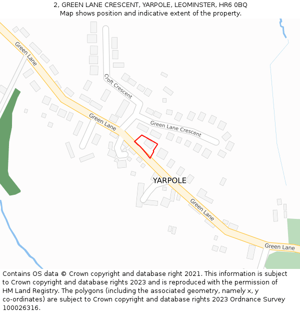 2, GREEN LANE CRESCENT, YARPOLE, LEOMINSTER, HR6 0BQ: Location map and indicative extent of plot