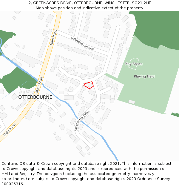 2, GREENACRES DRIVE, OTTERBOURNE, WINCHESTER, SO21 2HE: Location map and indicative extent of plot