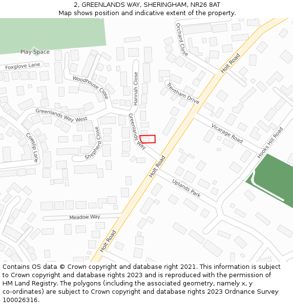 2, GREENLANDS WAY, SHERINGHAM, NR26 8AT: Location map and indicative extent of plot