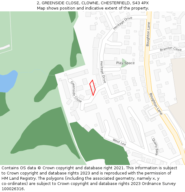 2, GREENSIDE CLOSE, CLOWNE, CHESTERFIELD, S43 4PX: Location map and indicative extent of plot