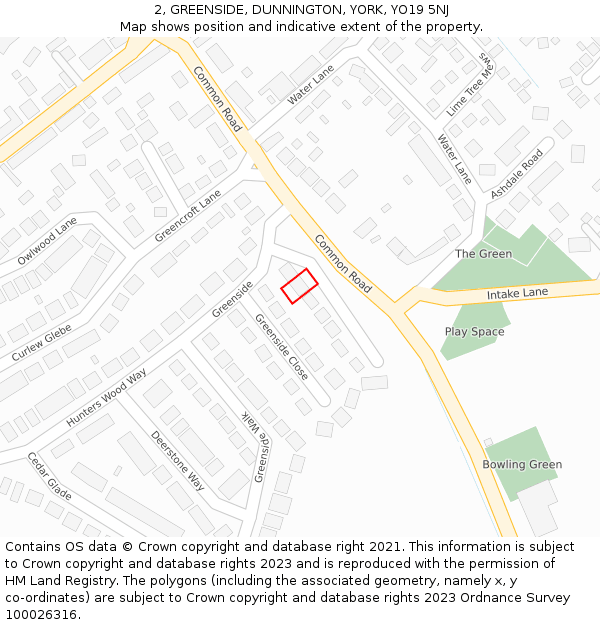 2, GREENSIDE, DUNNINGTON, YORK, YO19 5NJ: Location map and indicative extent of plot