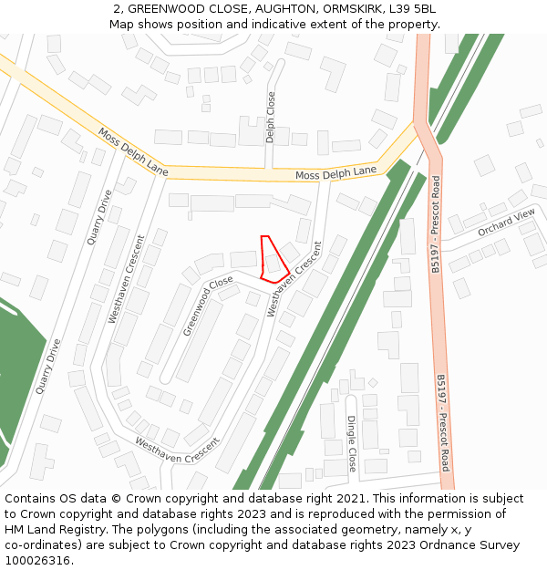 2, GREENWOOD CLOSE, AUGHTON, ORMSKIRK, L39 5BL: Location map and indicative extent of plot