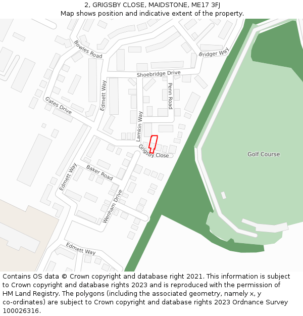 2, GRIGSBY CLOSE, MAIDSTONE, ME17 3FJ: Location map and indicative extent of plot