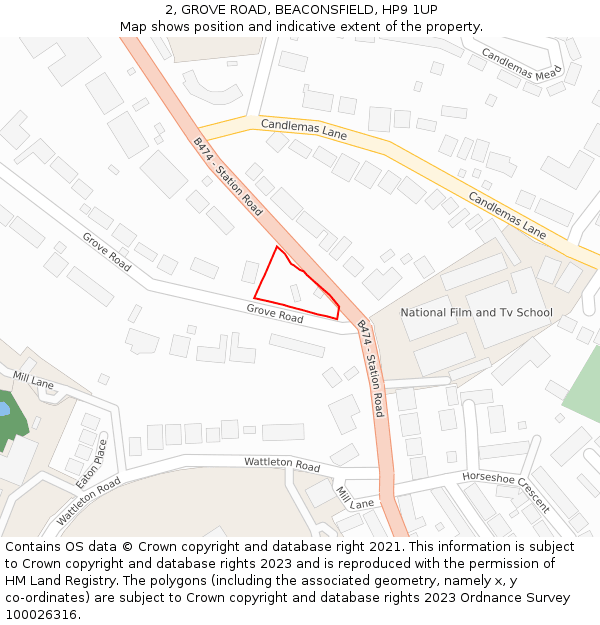 2, GROVE ROAD, BEACONSFIELD, HP9 1UP: Location map and indicative extent of plot