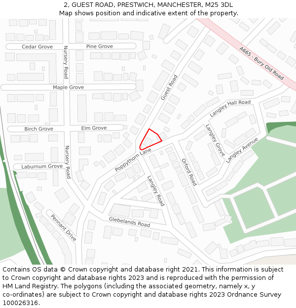 2, GUEST ROAD, PRESTWICH, MANCHESTER, M25 3DL: Location map and indicative extent of plot