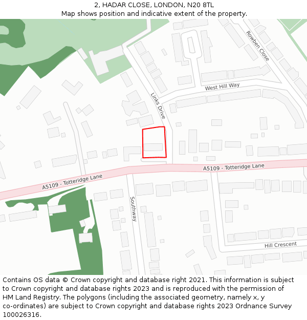 2, HADAR CLOSE, LONDON, N20 8TL: Location map and indicative extent of plot