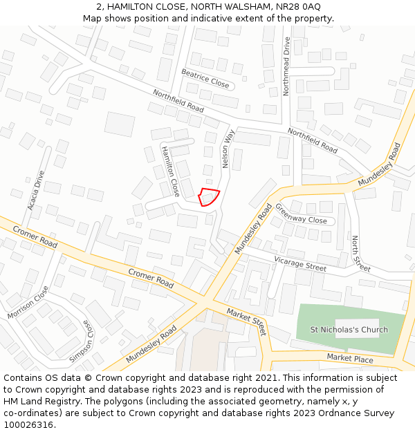 2, HAMILTON CLOSE, NORTH WALSHAM, NR28 0AQ: Location map and indicative extent of plot