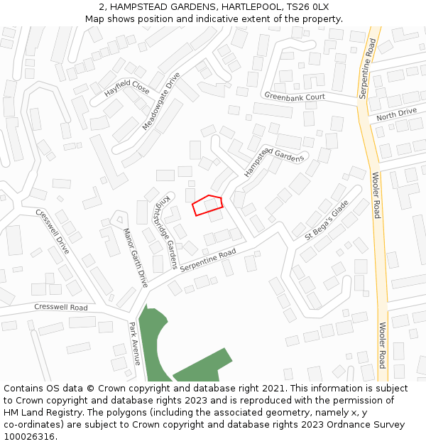 2, HAMPSTEAD GARDENS, HARTLEPOOL, TS26 0LX: Location map and indicative extent of plot