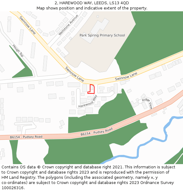 2, HAREWOOD WAY, LEEDS, LS13 4QD: Location map and indicative extent of plot