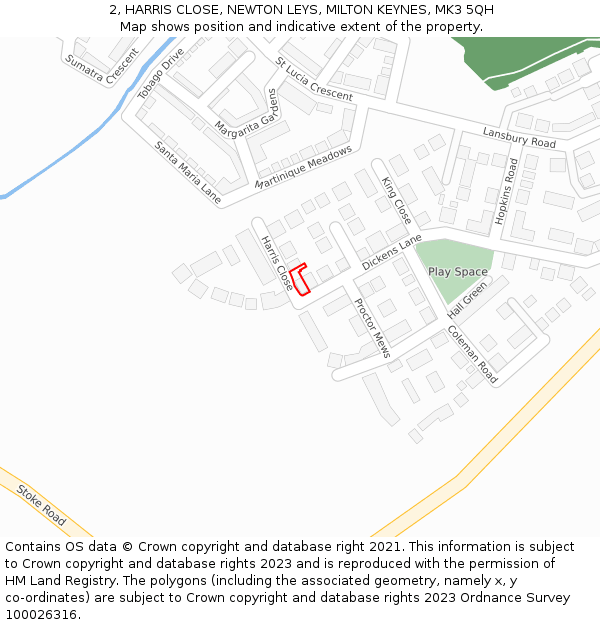 2, HARRIS CLOSE, NEWTON LEYS, MILTON KEYNES, MK3 5QH: Location map and indicative extent of plot