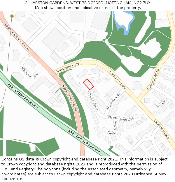 2, HARSTON GARDENS, WEST BRIDGFORD, NOTTINGHAM, NG2 7UY: Location map and indicative extent of plot