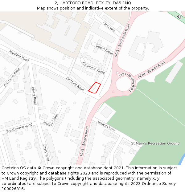 2, HARTFORD ROAD, BEXLEY, DA5 1NQ: Location map and indicative extent of plot