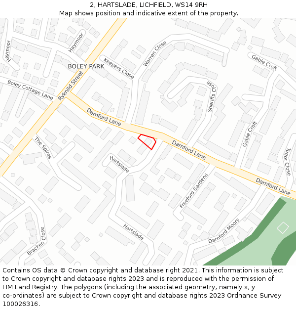 2, HARTSLADE, LICHFIELD, WS14 9RH: Location map and indicative extent of plot