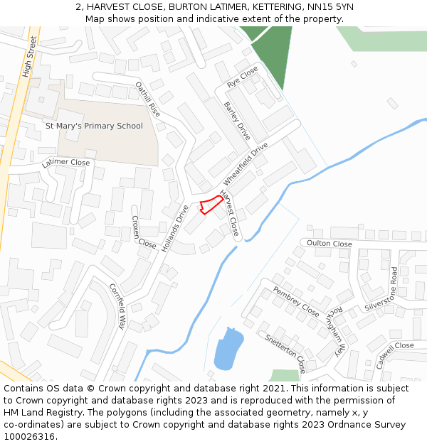 2, HARVEST CLOSE, BURTON LATIMER, KETTERING, NN15 5YN: Location map and indicative extent of plot