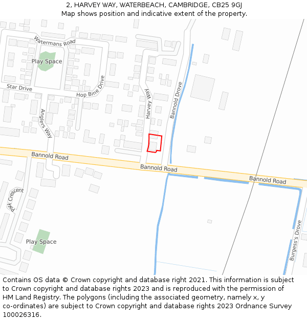 2, HARVEY WAY, WATERBEACH, CAMBRIDGE, CB25 9GJ: Location map and indicative extent of plot