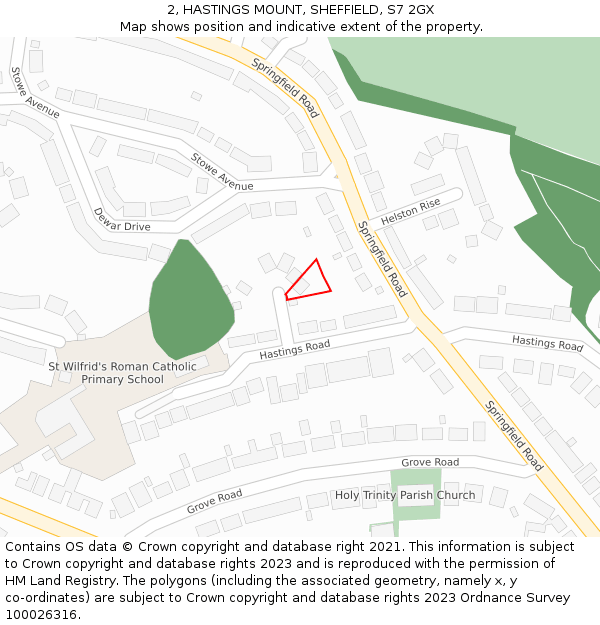 2, HASTINGS MOUNT, SHEFFIELD, S7 2GX: Location map and indicative extent of plot