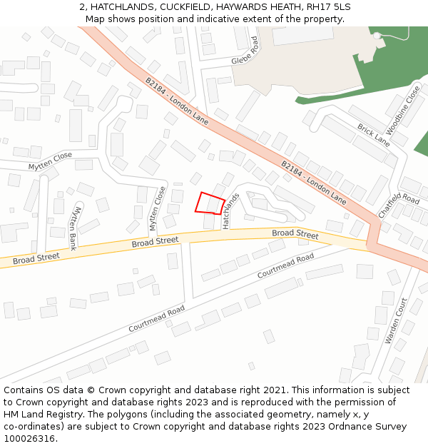 2, HATCHLANDS, CUCKFIELD, HAYWARDS HEATH, RH17 5LS: Location map and indicative extent of plot