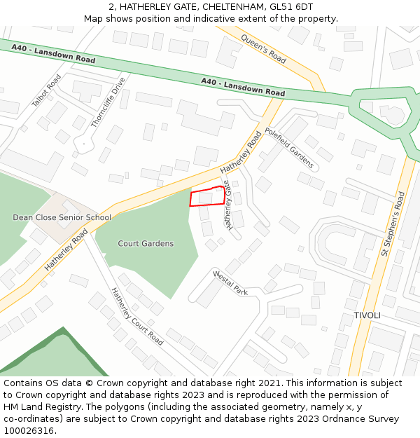 2, HATHERLEY GATE, CHELTENHAM, GL51 6DT: Location map and indicative extent of plot