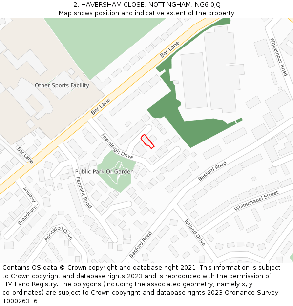 2, HAVERSHAM CLOSE, NOTTINGHAM, NG6 0JQ: Location map and indicative extent of plot