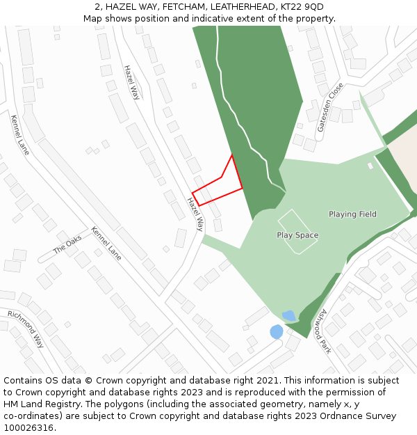 2, HAZEL WAY, FETCHAM, LEATHERHEAD, KT22 9QD: Location map and indicative extent of plot