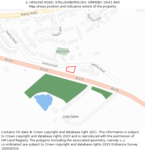 2, HEALING ROAD, STALLINGBOROUGH, GRIMSBY, DN41 8AD: Location map and indicative extent of plot