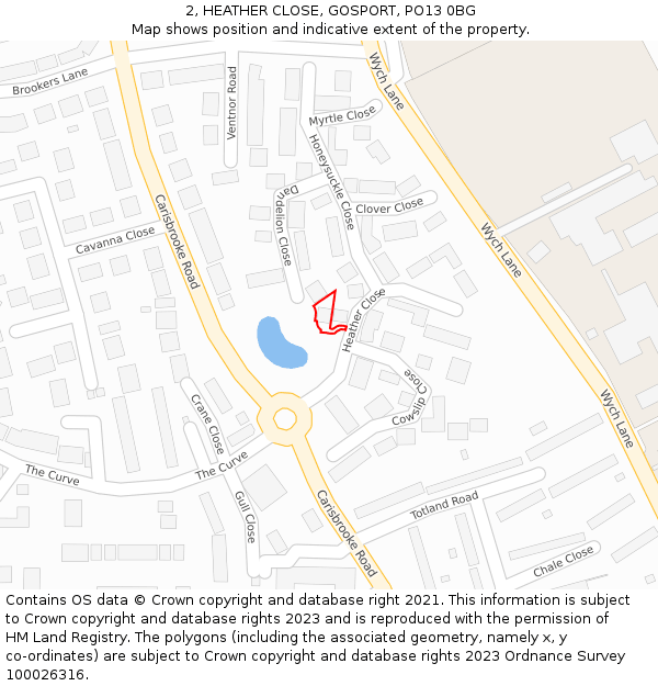 2, HEATHER CLOSE, GOSPORT, PO13 0BG: Location map and indicative extent of plot