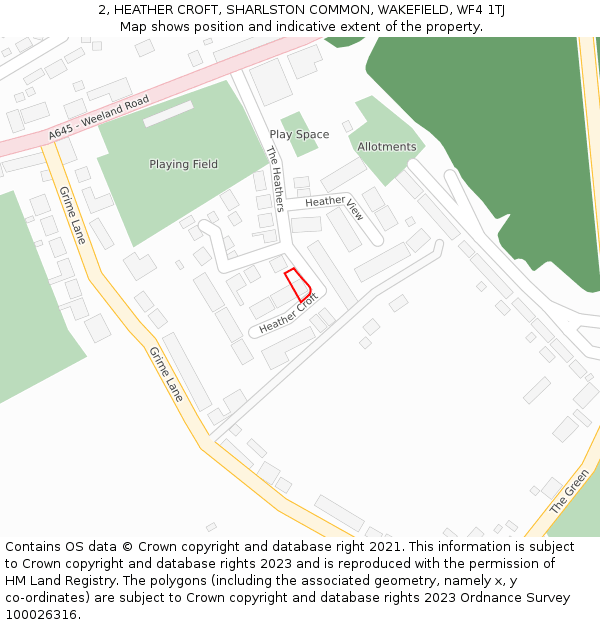 2, HEATHER CROFT, SHARLSTON COMMON, WAKEFIELD, WF4 1TJ: Location map and indicative extent of plot