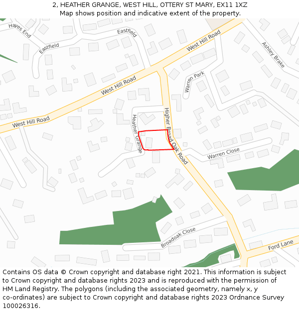 2, HEATHER GRANGE, WEST HILL, OTTERY ST MARY, EX11 1XZ: Location map and indicative extent of plot