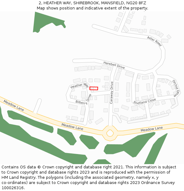 2, HEATHER WAY, SHIREBROOK, MANSFIELD, NG20 8FZ: Location map and indicative extent of plot