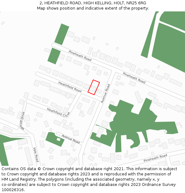 2, HEATHFIELD ROAD, HIGH KELLING, HOLT, NR25 6RG: Location map and indicative extent of plot