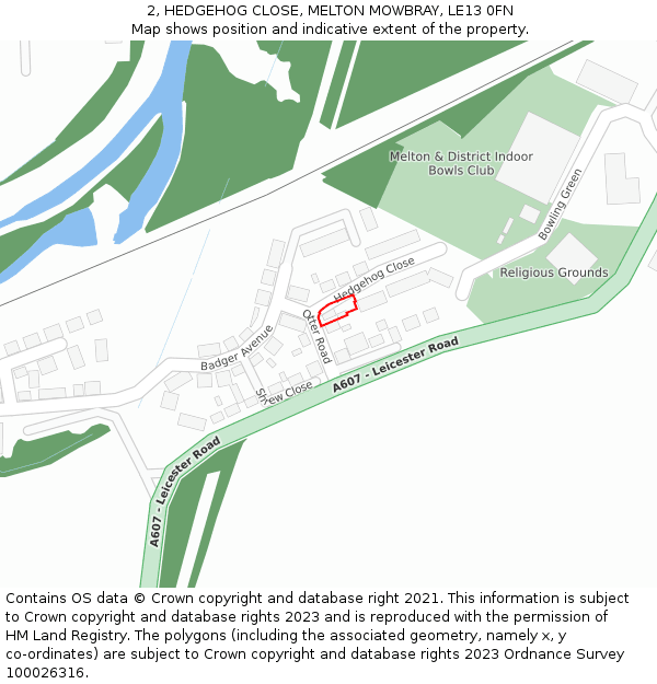 2, HEDGEHOG CLOSE, MELTON MOWBRAY, LE13 0FN: Location map and indicative extent of plot