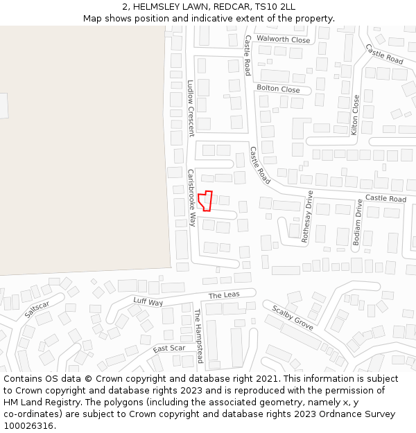 2, HELMSLEY LAWN, REDCAR, TS10 2LL: Location map and indicative extent of plot