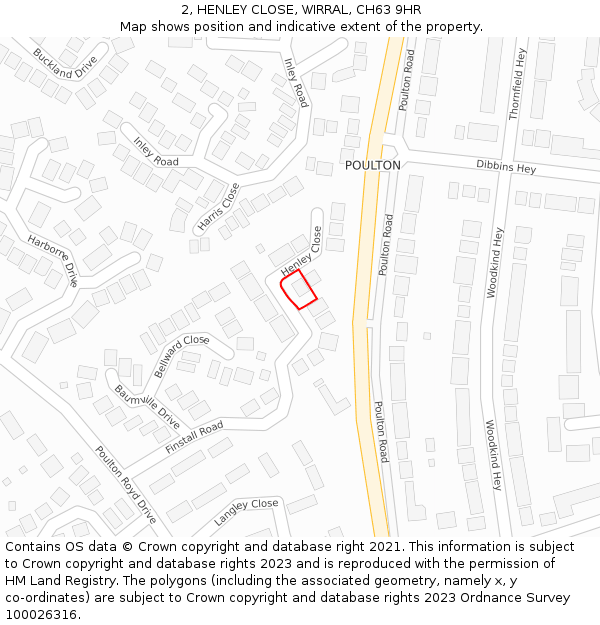 2, HENLEY CLOSE, WIRRAL, CH63 9HR: Location map and indicative extent of plot