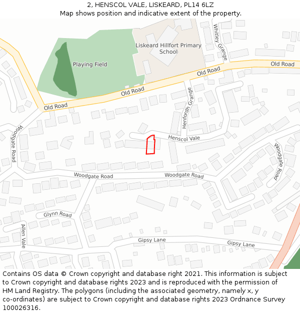 2, HENSCOL VALE, LISKEARD, PL14 6LZ: Location map and indicative extent of plot