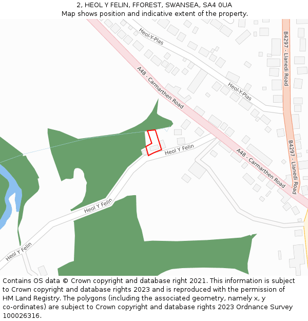 2, HEOL Y FELIN, FFOREST, SWANSEA, SA4 0UA: Location map and indicative extent of plot