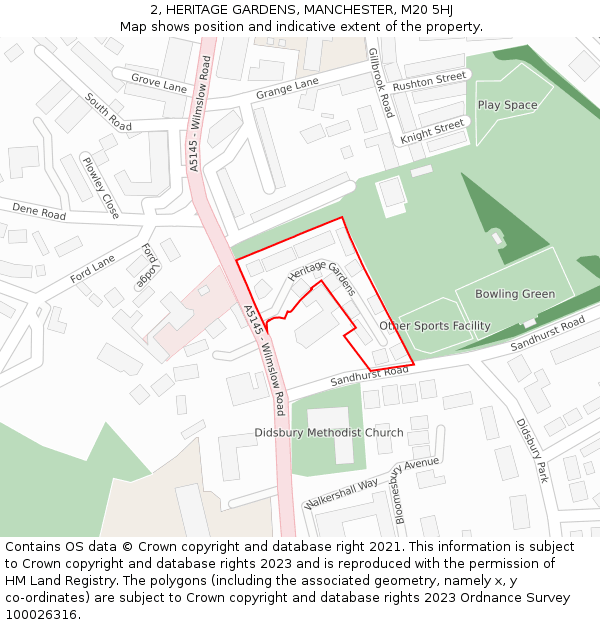 2, HERITAGE GARDENS, MANCHESTER, M20 5HJ: Location map and indicative extent of plot