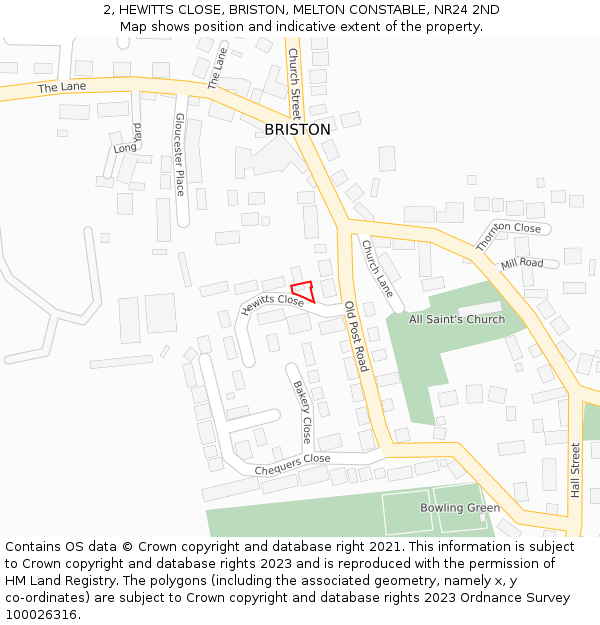 2, HEWITTS CLOSE, BRISTON, MELTON CONSTABLE, NR24 2ND: Location map and indicative extent of plot