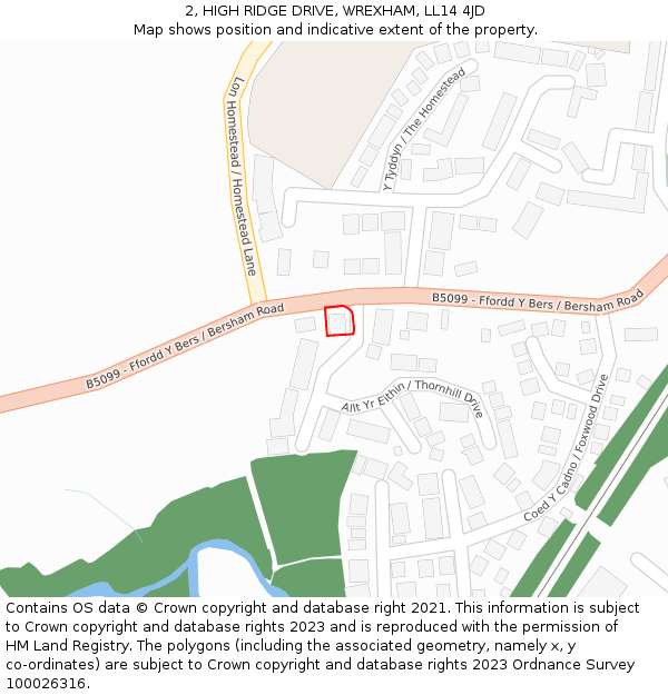 2, HIGH RIDGE DRIVE, WREXHAM, LL14 4JD: Location map and indicative extent of plot