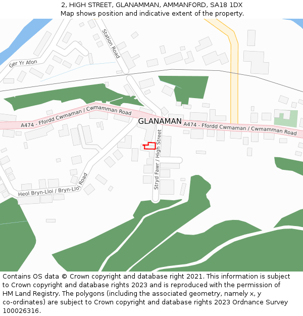 2, HIGH STREET, GLANAMMAN, AMMANFORD, SA18 1DX: Location map and indicative extent of plot