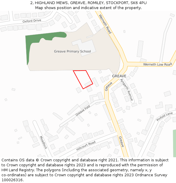 2, HIGHLAND MEWS, GREAVE, ROMILEY, STOCKPORT, SK6 4PU: Location map and indicative extent of plot