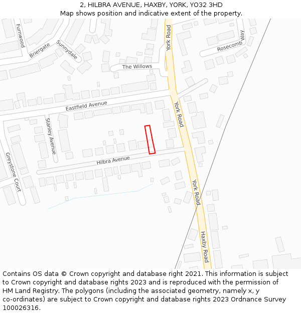 2, HILBRA AVENUE, HAXBY, YORK, YO32 3HD: Location map and indicative extent of plot