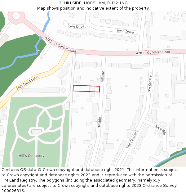 2, HILLSIDE, HORSHAM, RH12 1NG: Location map and indicative extent of plot