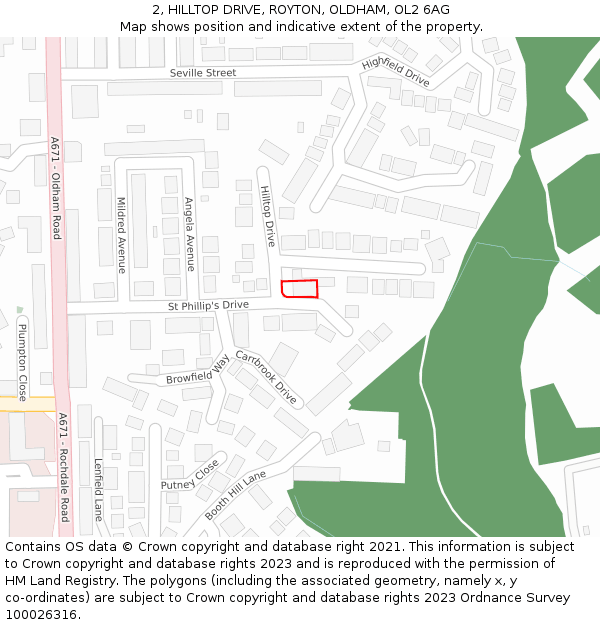 2, HILLTOP DRIVE, ROYTON, OLDHAM, OL2 6AG: Location map and indicative extent of plot