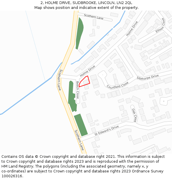 2, HOLME DRIVE, SUDBROOKE, LINCOLN, LN2 2QL: Location map and indicative extent of plot