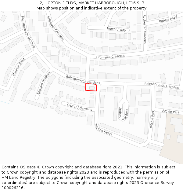 2, HOPTON FIELDS, MARKET HARBOROUGH, LE16 9LB: Location map and indicative extent of plot