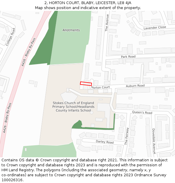 2, HORTON COURT, BLABY, LEICESTER, LE8 4JA: Location map and indicative extent of plot