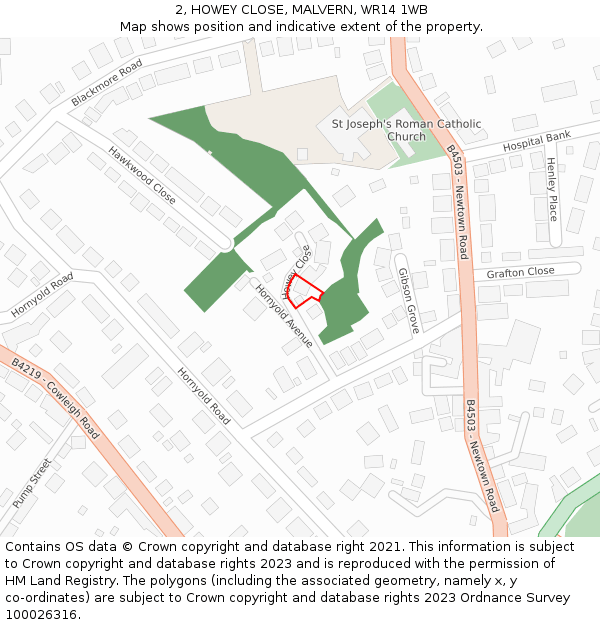 2, HOWEY CLOSE, MALVERN, WR14 1WB: Location map and indicative extent of plot