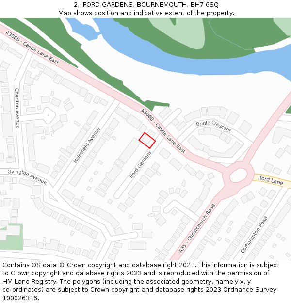 2, IFORD GARDENS, BOURNEMOUTH, BH7 6SQ: Location map and indicative extent of plot